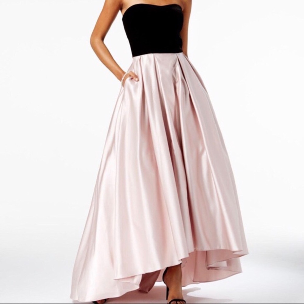 Betsy & Adam Velvet & Mikado Strapless Ball Gown